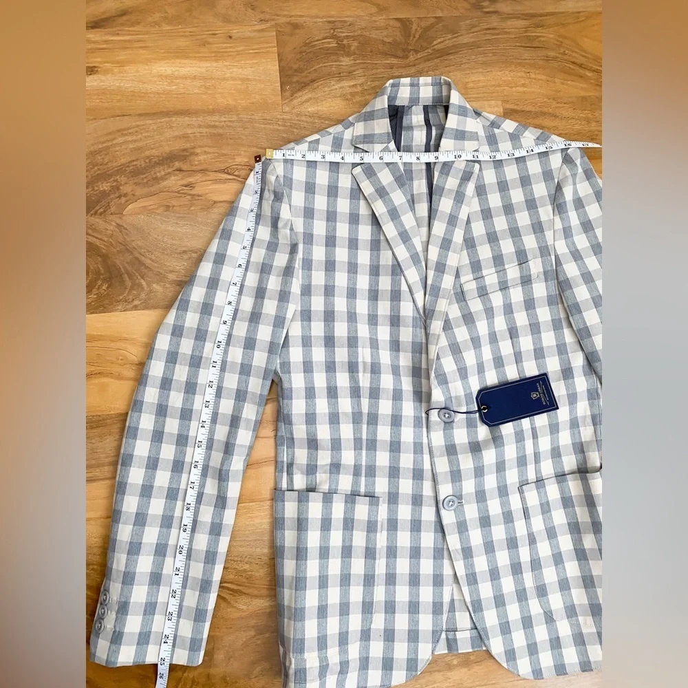 Men's Gray Checkered Blazer Sport Coat Suit Jacket Preppy Cocktail Office Dapper
